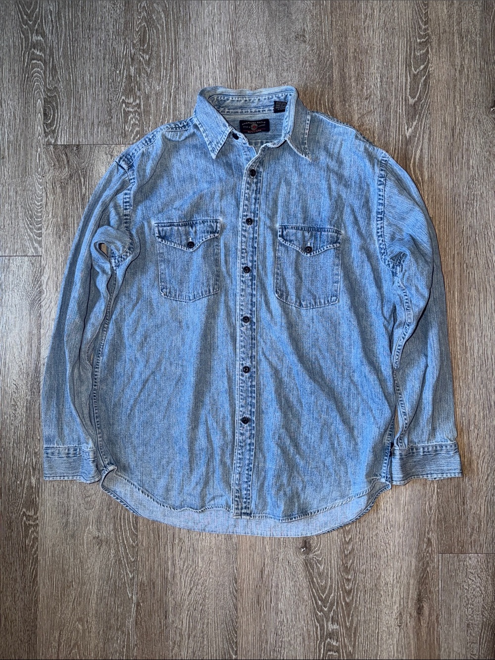 Vintage American eagle Light Blue Denim Button-Down Shirt - Casual Long Sleeve